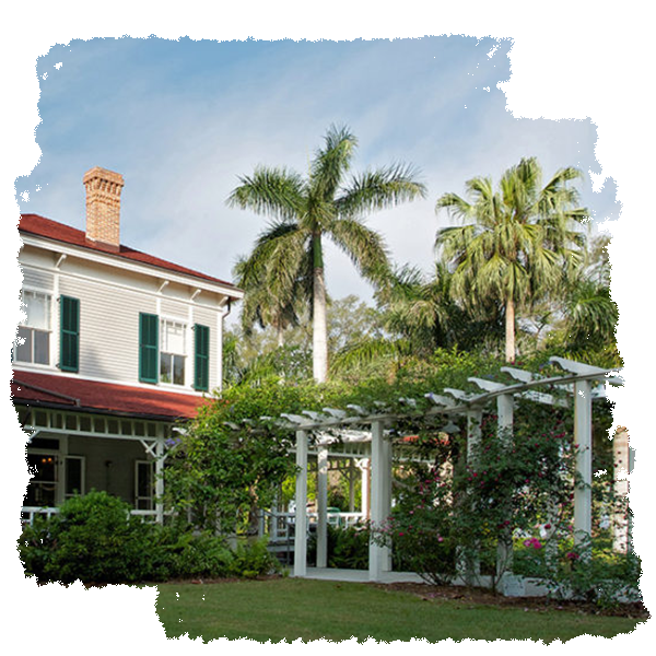 two-story house with palm trees and a white arbor, The Edison And Ford Winter Estates, Fort Myers, Florida